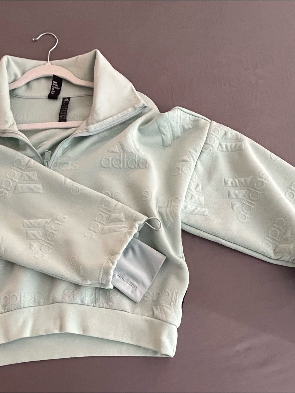 adidas Light Mint Embossed Half-Zip Sweatshirt - Picture 2 of 2